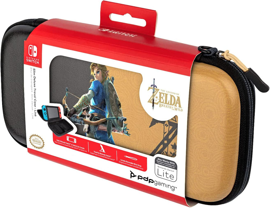 PDP Gaming Officially Licensed Switch Slim Deluxe Travel Case - Zelda Breath of the WIld - Semi-Hardshell - Console Stand - Protective PU Leather - Holds 14 Games - Works with Switch OLED and Lite Lin
