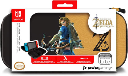 PDP Gaming Officially Licensed Switch Slim Deluxe Travel Case - Zelda Breath of the WIld - Semi-Hardshell - Console Stand - Protective PU Leather - Holds 14 Games - Works with Switch OLED and Lite Lin