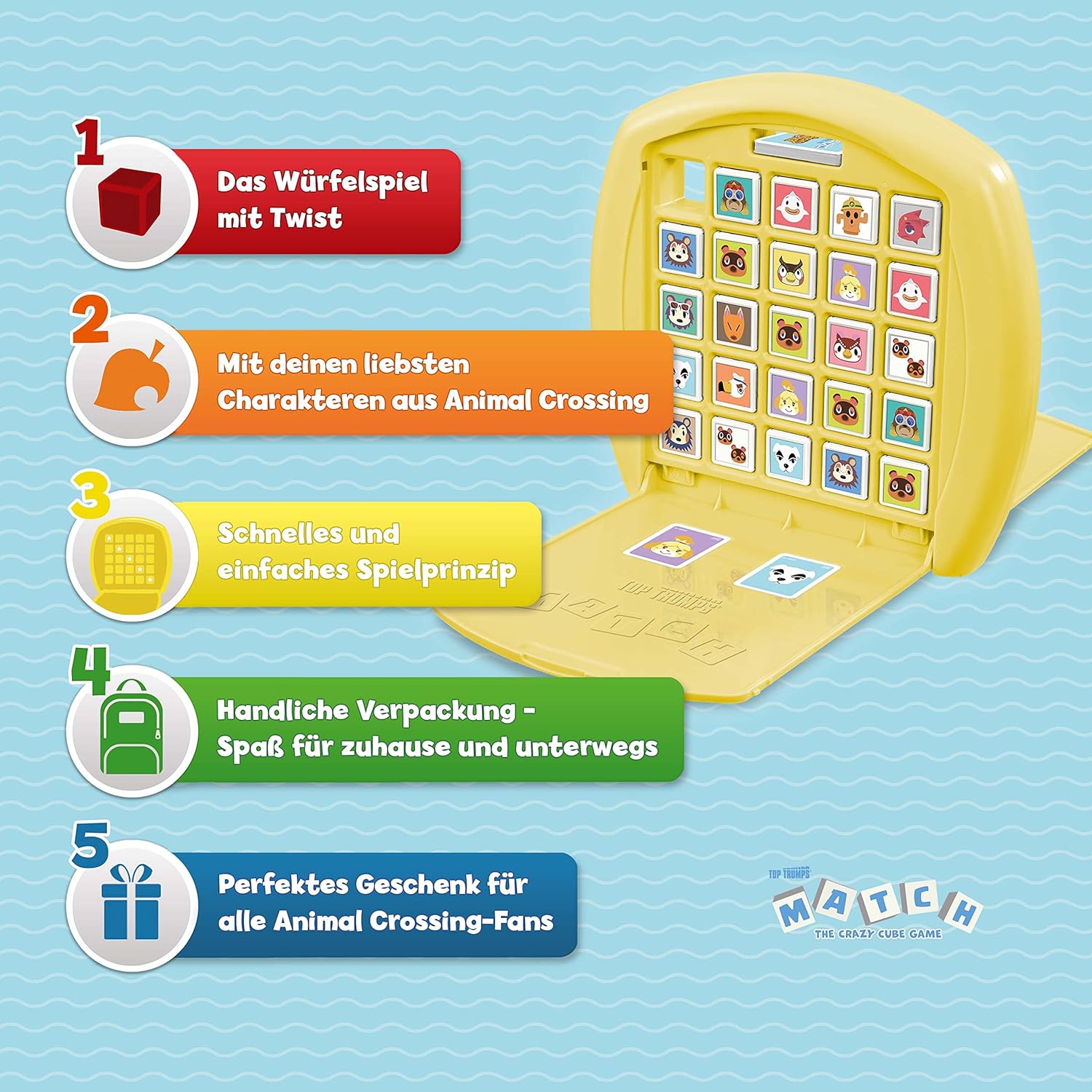 Top Trumps Match Animal Crossing - Juego De Mesa, Juegos Infantiles, Conecta 5 Dados Iguales En Tu Propio Tablero, Juego De Memoria 4 Años, Para 2 Jugadores