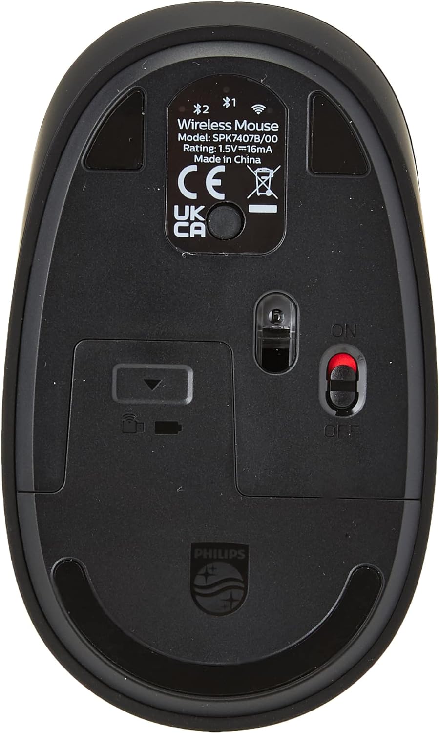 PHILIPS Wireless Mouse SPK7407B - Wireless Connection 2.4GHz + Bluetooth 3.0/5.0, 4 Buttons, 1600 PPP Optical Sensor, Ergonomic for Left and Right Handed