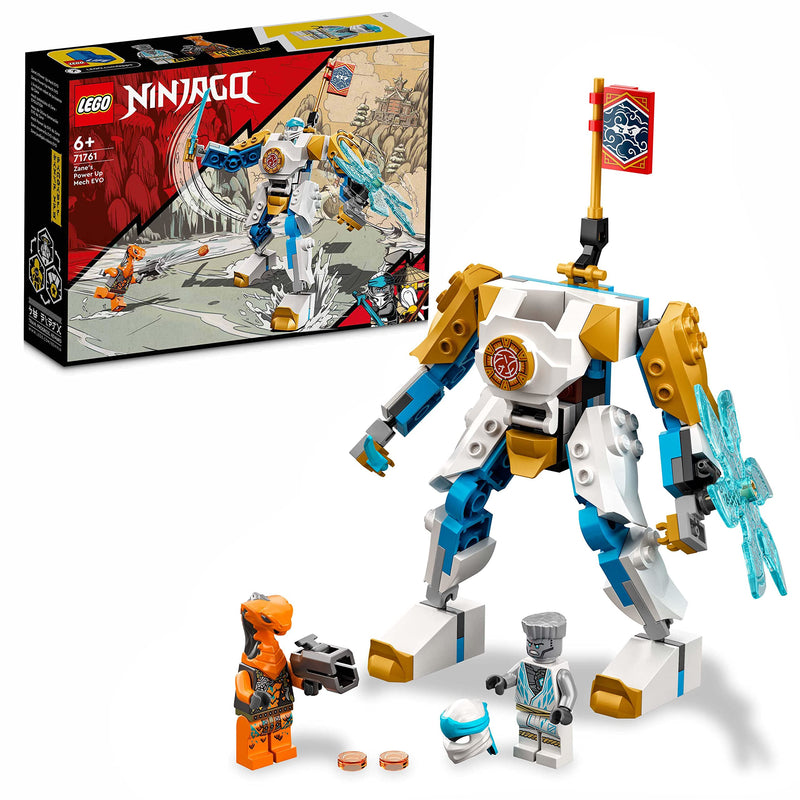 LEGO 71761 NINJAGO Zane’s Power Up Mech EVO Action Figure with Cobra Snake and Zane Minifigure, Collectible Mission Banner Series, Ninja Toys for Kids Single