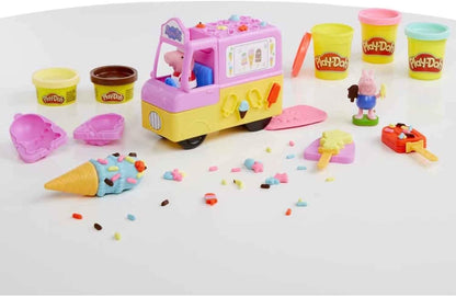 Play-Doh Peppa's Ice Cream Playset with Ice Cream Truck, Peppa and George Figures, and 5 Cans, 8.1 x 25.4 x 21.6 centimetres