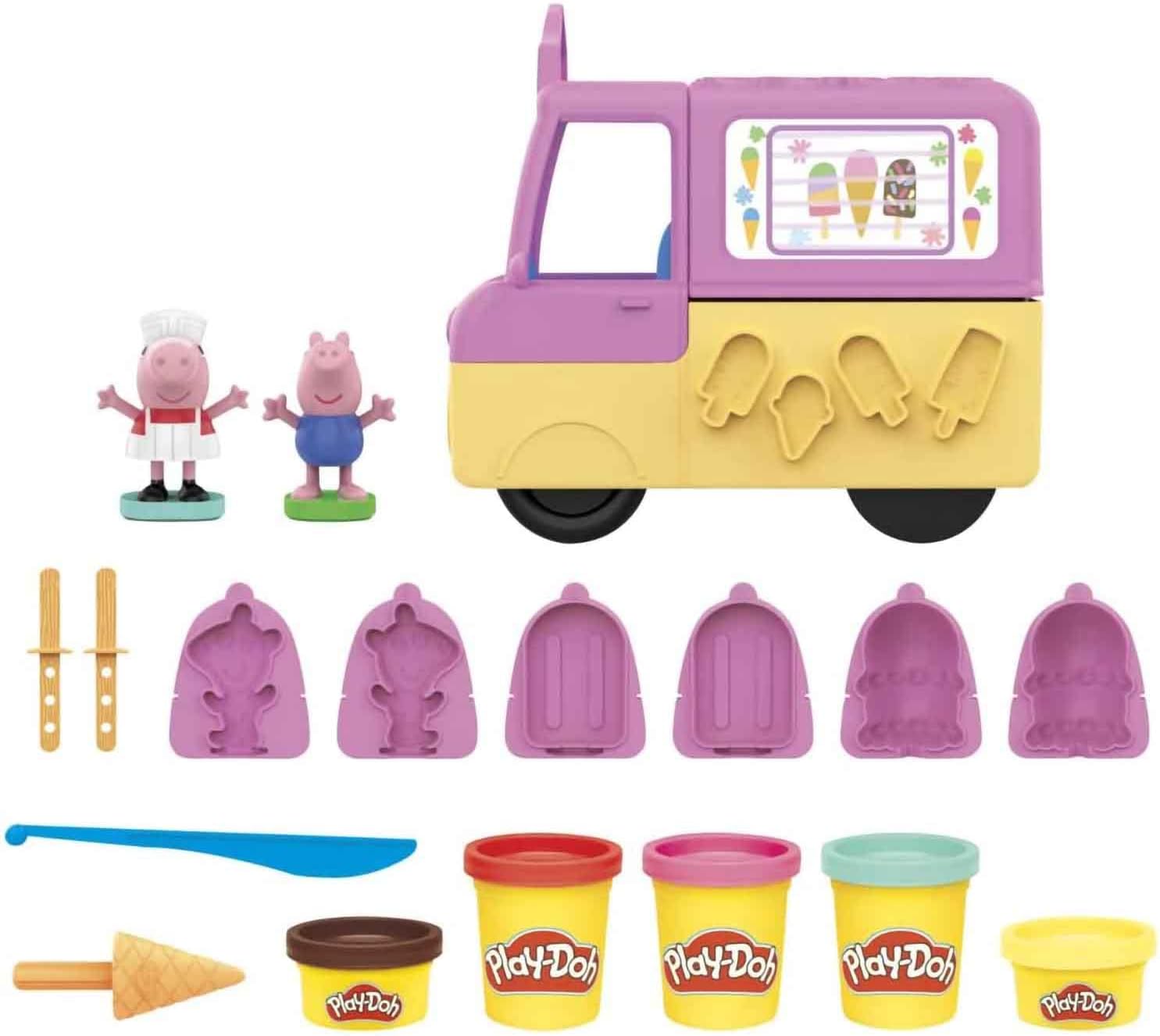 Play-Doh Peppa's Ice Cream Playset with Ice Cream Truck, Peppa and George Figures, and 5 Cans, 8.1 x 25.4 x 21.6 centimetres