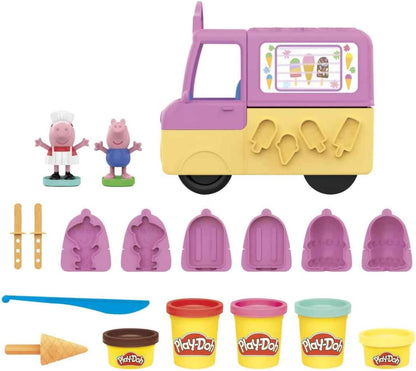Play-Doh Peppa's Ice Cream Playset with Ice Cream Truck, Peppa and George Figures, and 5 Cans, 8.1 x 25.4 x 21.6 centimetres