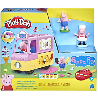 Play-Doh Peppa's Ice Cream Playset with Ice Cream Truck, Peppa and George Figures, and 5 Cans, 8.1 x 25.4 x 21.6 centimetres