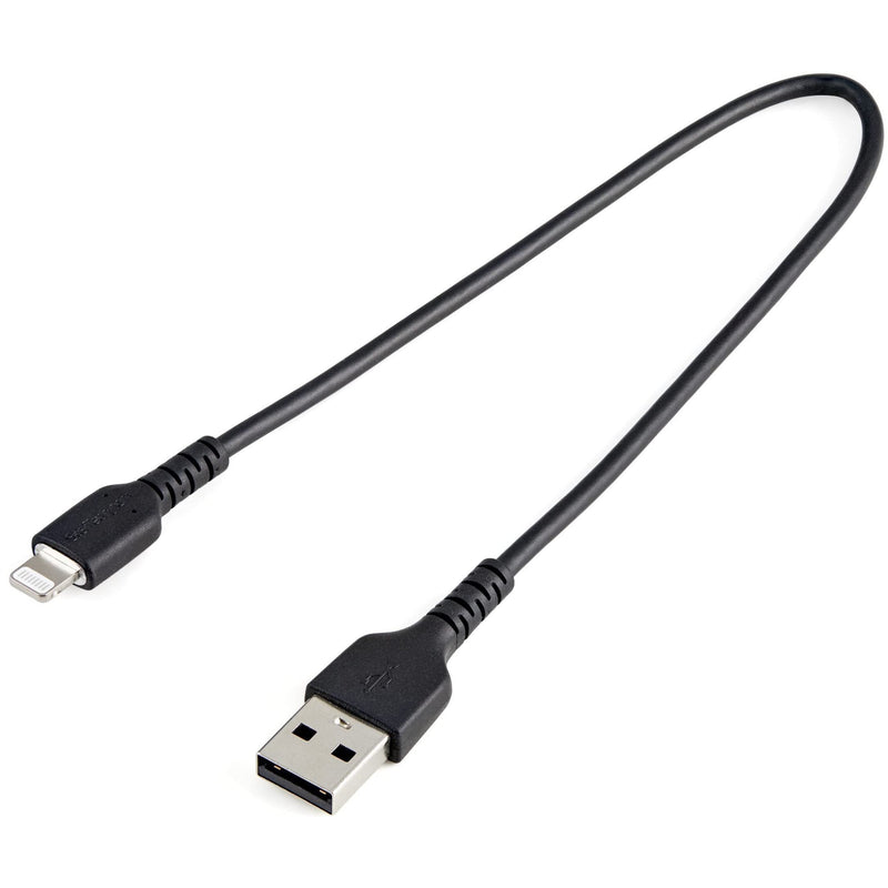 StarTech.com 12inch (30cm) Durable Black USB-A to Lightning Cable - Heavy Duty Rugged Aramid Fiber USB Type A to Lightning Charger/Sync Power Cord - Apple MFi Certified iPad/iPhone 12 (RUSBLTMM30CMB