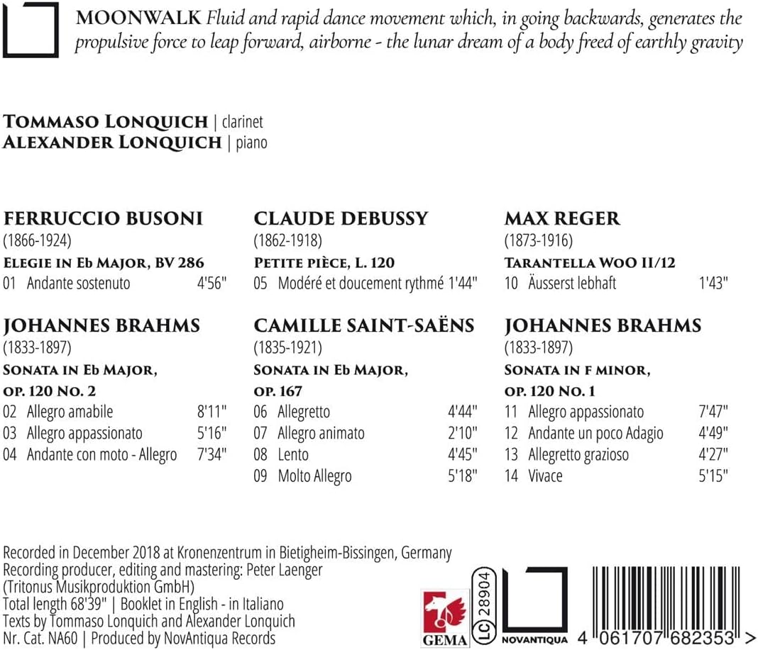 Moonwalk - Werke für Klarinette & Piano von Busoni, Brahms, Reger u.a.