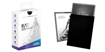 Ultimate Guard Katana Card Sleeves, 100 Standard Size TCG Sleeves, 66 x 91mm, Black Back, Tournament Sleeves, No PVC & Acid-Free, High Clarity Standard Black