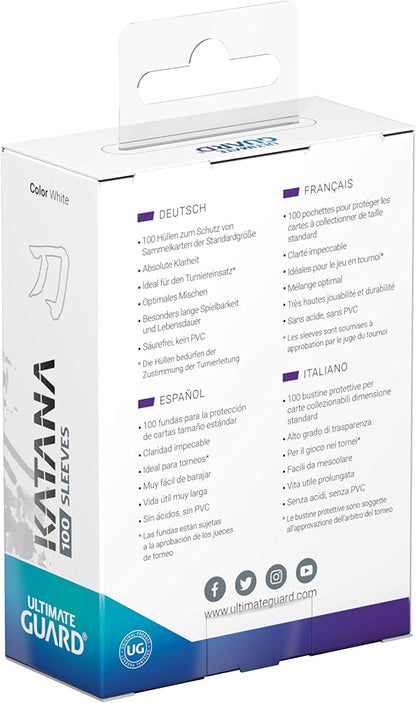 Ultimate Guard Katana Card Sleeves, 100 Standard Size TCG Sleeves, 66 x 91mm, White Back, Tournament Sleeves, No PVC & Acid-Free, High Clarity