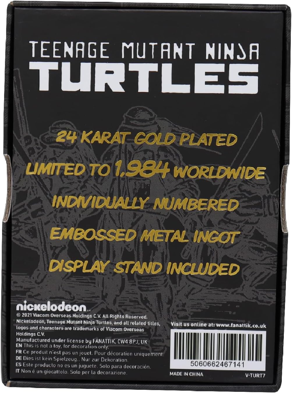Fanattik V-Turt7 Teenage Mutant Ninja Turtles Metal Gold Ingot Collectible