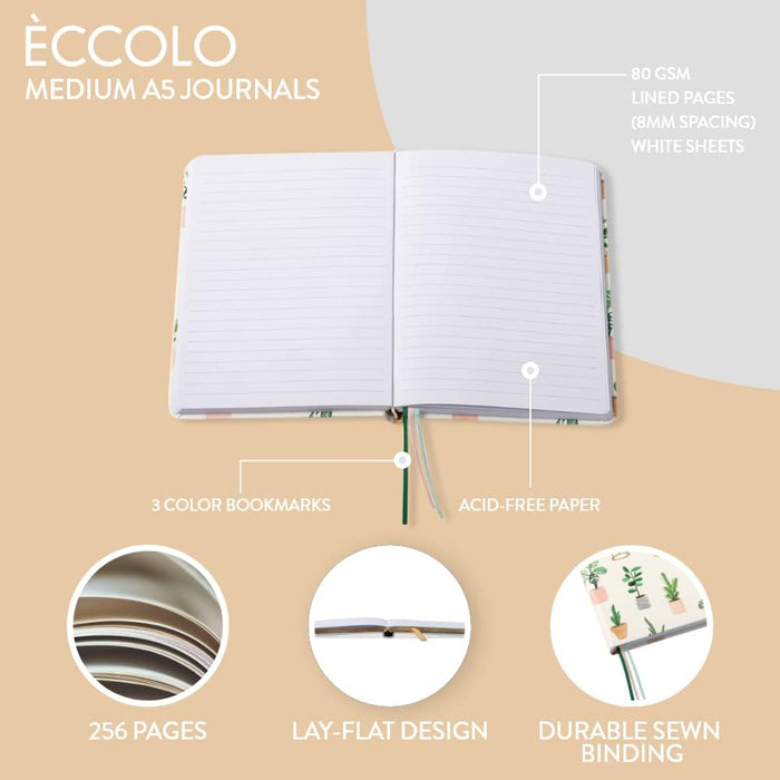 Eccolo Lined Journal Notebook, Flexi-Cover, Succulent Notes, 256 Ruled Pages, 5.75x8.25 inches