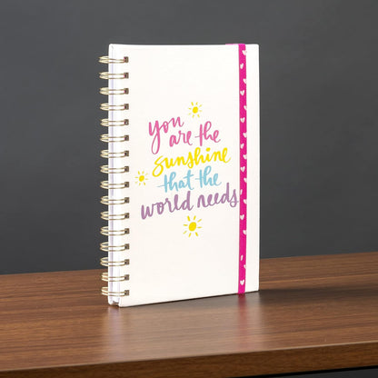 Eccolo World Traveler Dayna Lee Collection Wirebound Hard Cover Lined Journal Notebook, 200 Pages, Acid-Free Lined Sheets, Elastic Band Closure, You are The Sunshine, M
