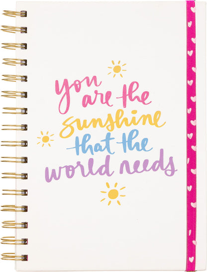 Eccolo World Traveler Dayna Lee Collection Wirebound Hard Cover Lined Journal Notebook, 200 Pages, Acid-Free Lined Sheets, Elastic Band Closure, You are The Sunshine, M