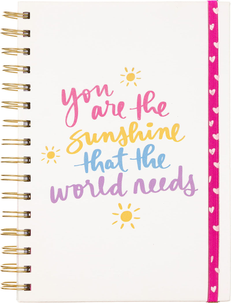 Eccolo World Traveler Dayna Lee Collection Wirebound Hard Cover Lined Journal Notebook, 200 Pages, Acid-Free Lined Sheets, Elastic Band Closure, You are The Sunshine, M
