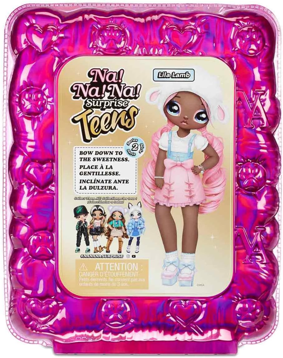 Na Na Na Surprise Poupée mannequin Teens – À collectionner – Poupée en chiffon & tissu de 27,94 cm, inspirée du mouton, dotée de cheveux roses - Lila Lamb