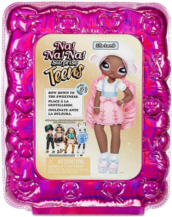 Na Na Na Surprise Poupée mannequin Teens – À collectionner – Poupée en chiffon & tissu de 27,94 cm, inspirée du mouton, dotée de cheveux roses - Lila Lamb