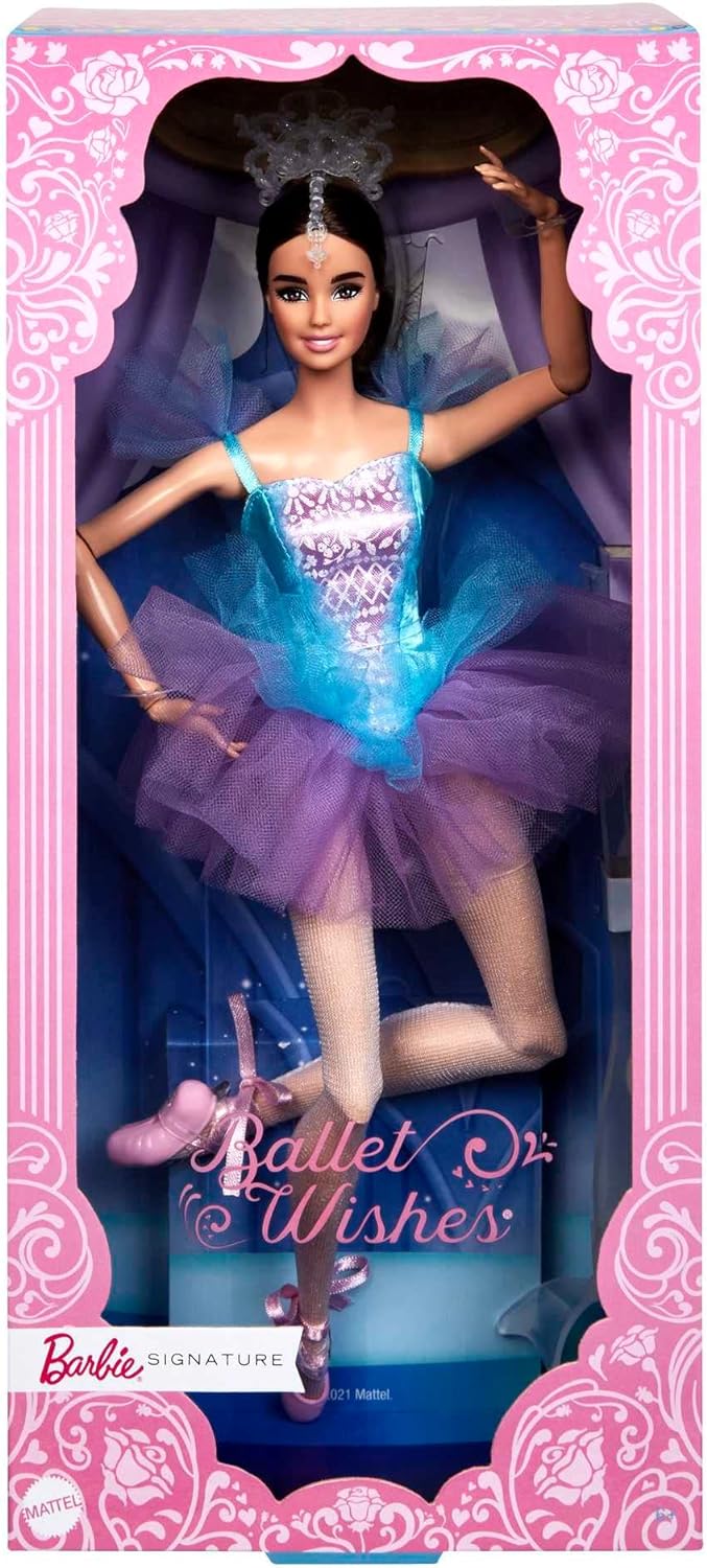 Barbie Signature Ballet Wishes Doll (Brunette, 12 in), Posable, Wearing Ballerina Costume, Tutu, Pointe Shoes & Tiara, Gift for 6 Year Olds and Up, HCB87