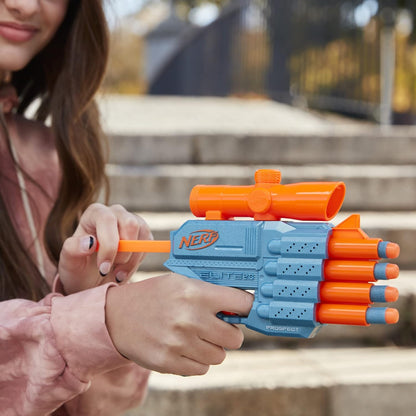 Nerf Elite 2.0 Prospect QS-4 Blaster, 8 Official Darts, 4-Dart Blasting, Non-Removable Targeting Scope, Multicolor