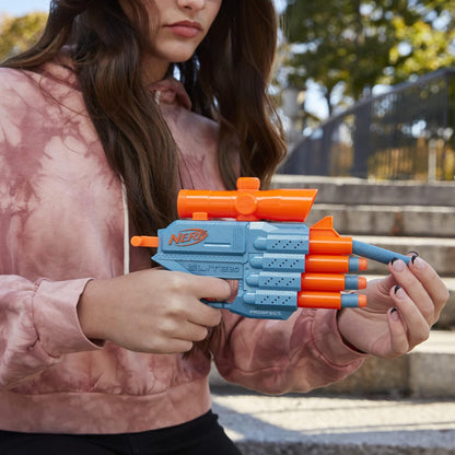 Nerf Elite 2.0 Prospect QS-4 Blaster, 8 Official Darts, 4-Dart Blasting, Non-Removable Targeting Scope, Multicolor