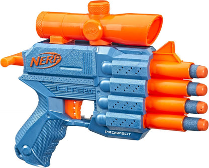 Nerf Elite 2.0 Prospect QS-4 Blaster, 8 Official Darts, 4-Dart Blasting, Non-Removable Targeting Scope, Multicolor