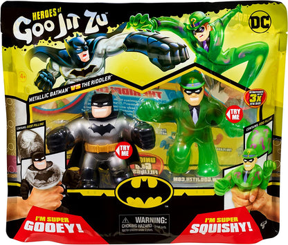 Heroes of Goo Jit Zu DC Versus Pack - 2 Stretchy, Squishy Figures with Super Squishy Batman versus Super Gooey Riddler, Perfect Christmas / Birthday Present For 4 To 8 Year Olds, Stretchy Tactile Play