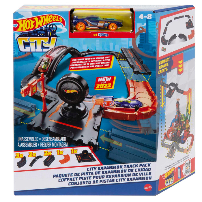 Hot Wheels City Track Pack, 10 Piece Set Includes Track Base & Various Track Pieces to Build a Cityscape, with 1 Hot Wheels Car, Connects to Other Sets, Gift for Kids 4 Years & Up, HDN95