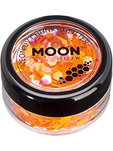 Smiffys Moon Glow - Neon UV Chunky Glitter, Orange