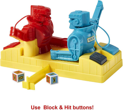 Mattel Games - Rock 'Em Sock 'Em Robots Colpisci e Blocca, Gioco da Pugilato ad Azionamento Manuale con Scontro sul Ring tra i Personaggi Red Rocker e Blue Bomber, Giocattolo per Bambini 6+ Anni