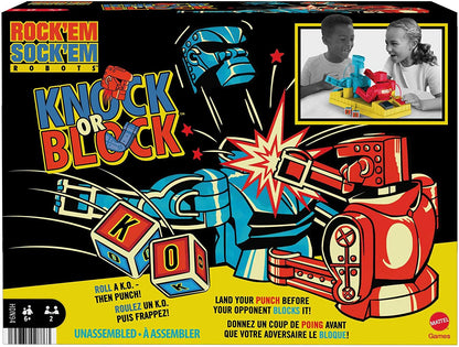 Mattel Games - Rock 'Em Sock 'Em Robots Colpisci e Blocca, Gioco da Pugilato ad Azionamento Manuale con Scontro sul Ring tra i Personaggi Red Rocker e Blue Bomber, Giocattolo per Bambini 6+ Anni