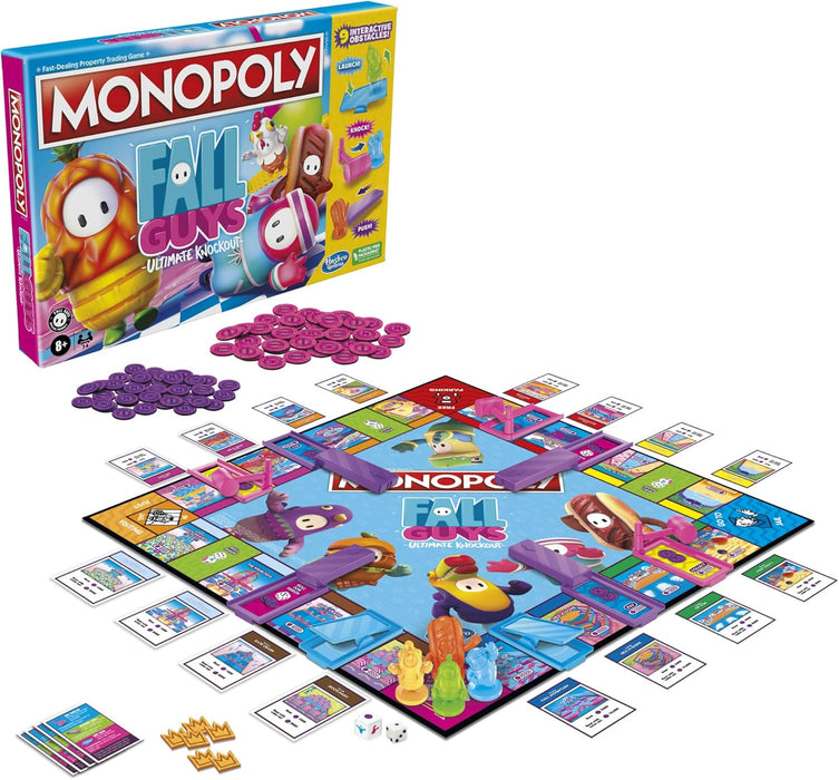 MONOPOLY Fall Guys Ultimate Knockout Edition Board Game for Players Ages 8 and Up, Dodge Interactive Obstacles, Includes Knockout Die