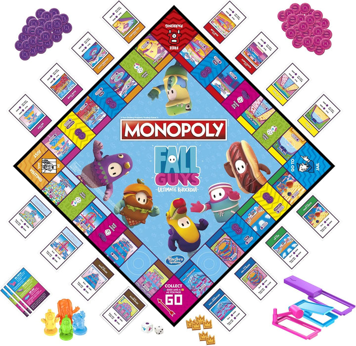MONOPOLY Fall Guys Ultimate Knockout Edition Board Game for Players Ages 8 and Up, Dodge Interactive Obstacles, Includes Knockout Die