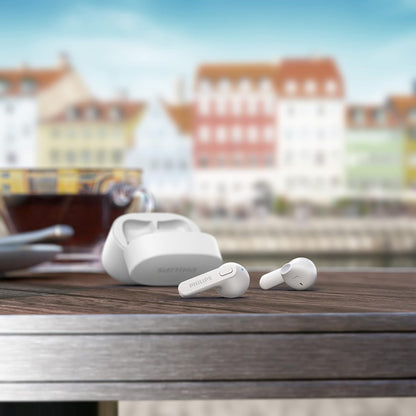 Philips Wireless Earbuds, Adults In Ear without Ear Tips, Super Slim Charging Case, Splash sweat Resistant, Bluetooth,18 Hours Play Time, Built In Mic, Slim Design, Comfortable Fit, White TAT2236WT/00