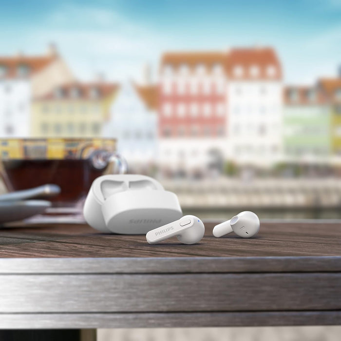 Philips Wireless Earbuds, Adults In Ear without Ear Tips, Super Slim Charging Case, Splash sweat Resistant, Bluetooth,18 Hours Play Time, Built In Mic, Slim Design, Comfortable Fit, White TAT2236WT/00