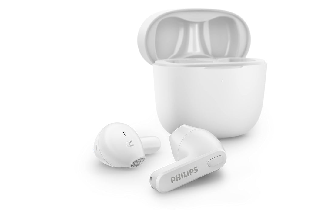 Philips Wireless Earbuds, Adults In Ear without Ear Tips, Super Slim Charging Case, Splash sweat Resistant, Bluetooth,18 Hours Play Time, Built In Mic, Slim Design, Comfortable Fit, White TAT2236WT/00