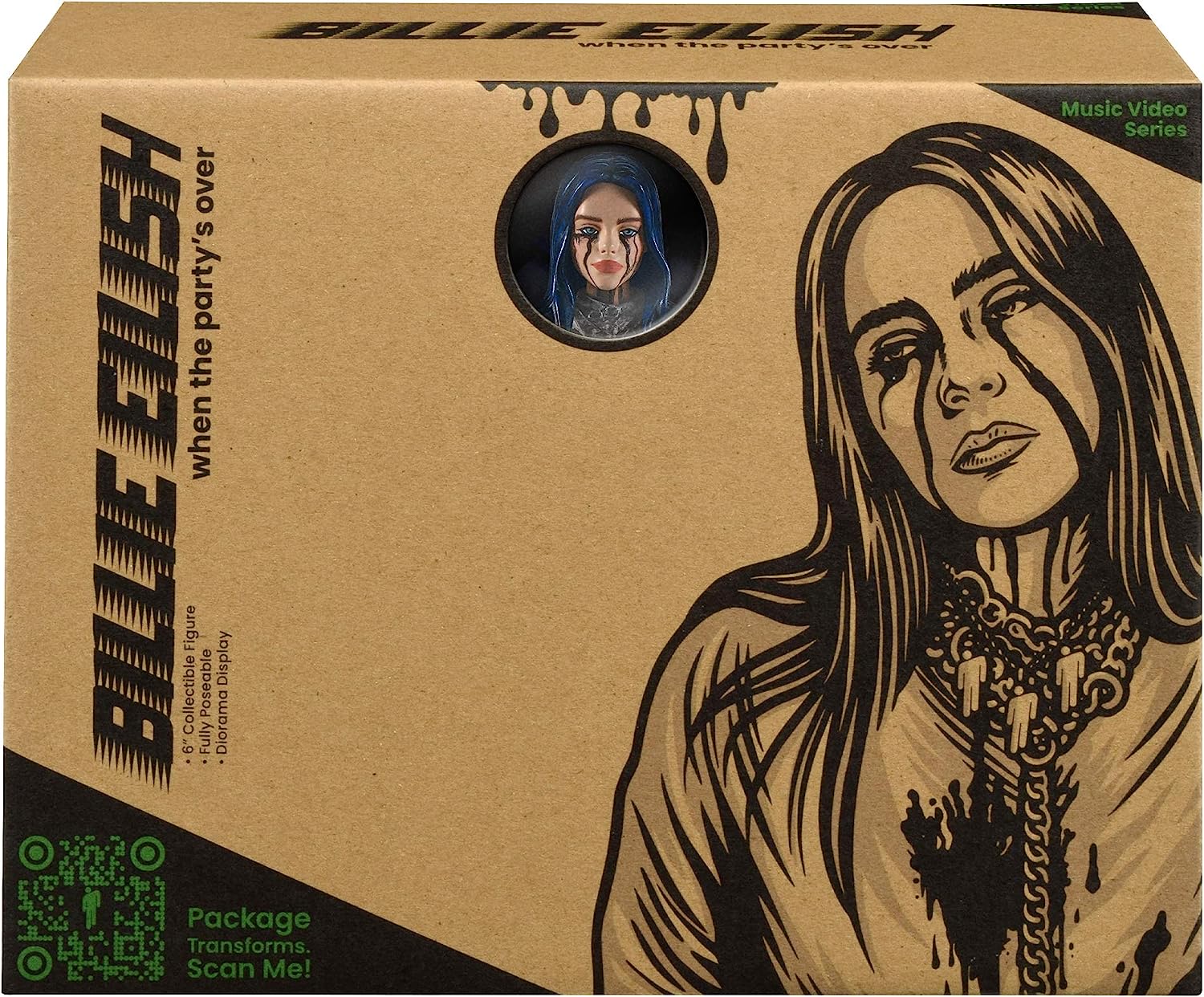 Billie Eilish Bandai 10.5" Collectible Figure Bad Guy Doll Toy with Music Video Inspired Clothes and Set Backdrop When the Party is Over