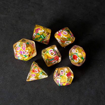FanRoll by Metallic Dice Games 16mm Resin Poly DND Dice Set: Fruit Dice, Role Playing Game Dice for Dungeons and Dragons