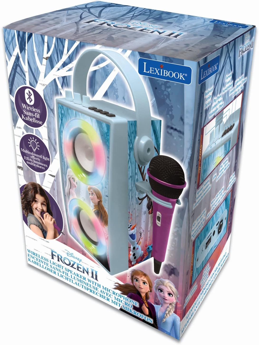 Lexibook, Frozen, Draagbare Bluetooth Lichtspreker met Microfoon, Lichteffecten, Karaoke, Draadloos, USB, SD-kaart, Oplaadbare batterij, Blauw/Paars, BTP180FZZ