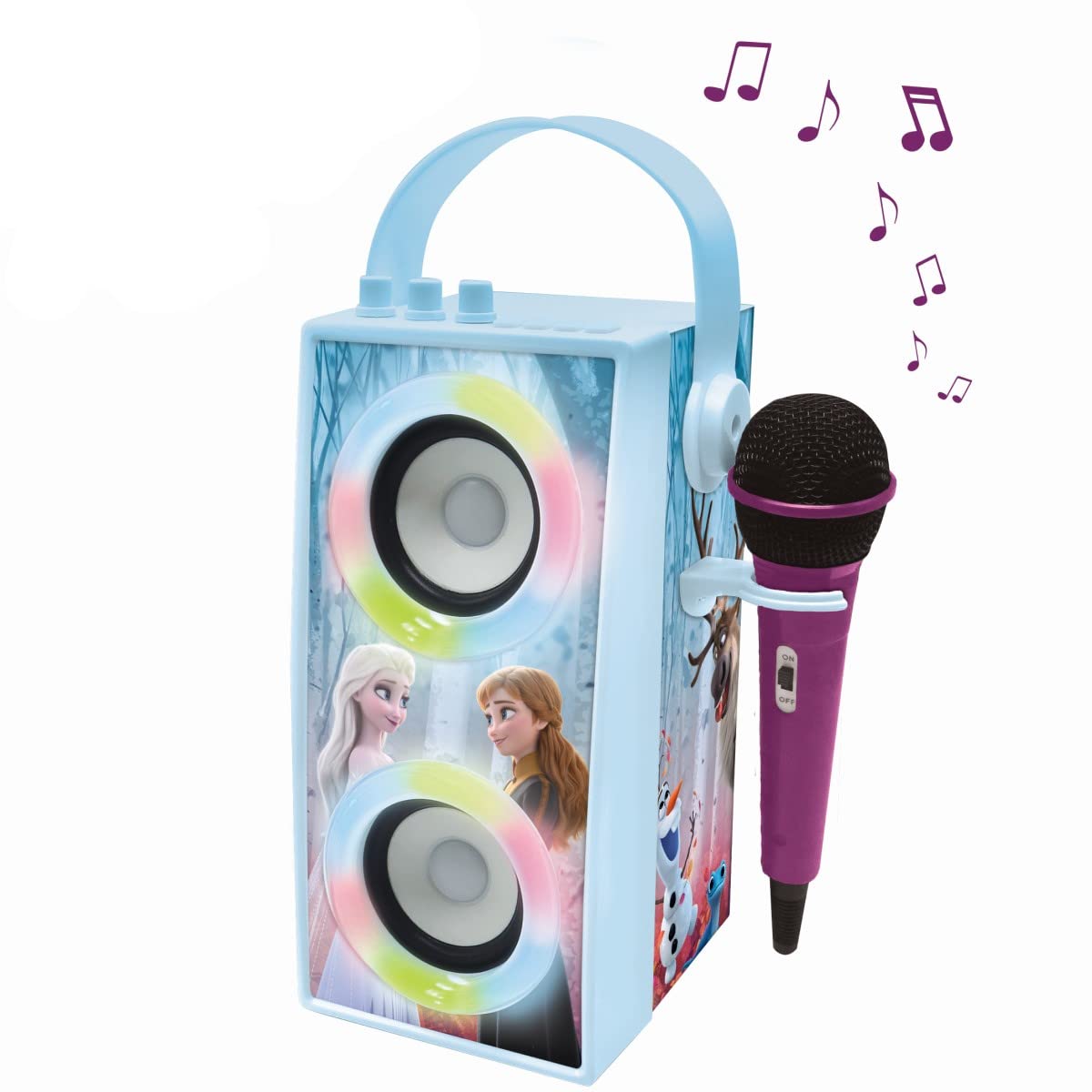 Lexibook, Frozen, Draagbare Bluetooth Lichtspreker met Microfoon, Lichteffecten, Karaoke, Draadloos, USB, SD-kaart, Oplaadbare batterij, Blauw/Paars, BTP180FZZ