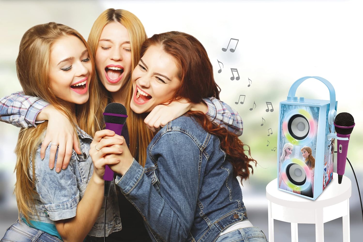 Lexibook, Frozen, Draagbare Bluetooth Lichtspreker met Microfoon, Lichteffecten, Karaoke, Draadloos, USB, SD-kaart, Oplaadbare batterij, Blauw/Paars, BTP180FZZ