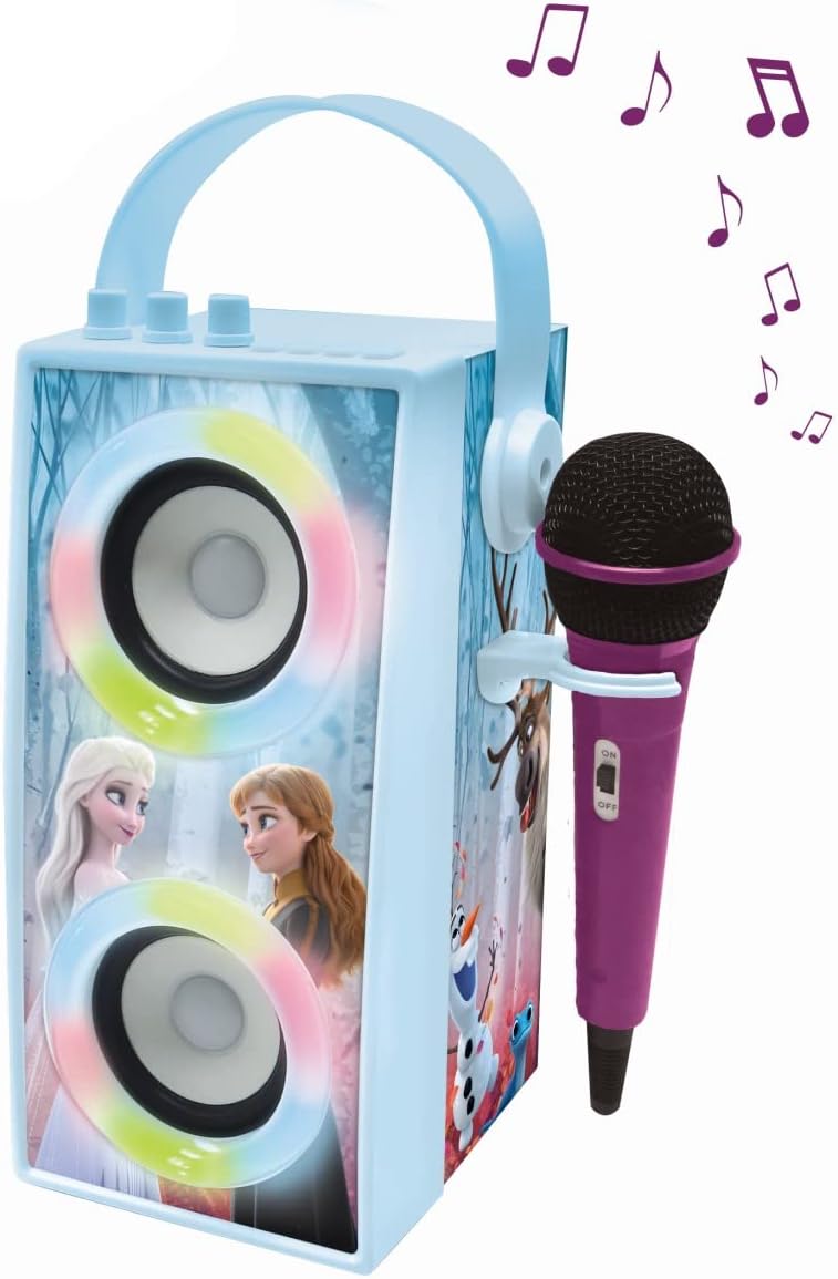 Lexibook, Frozen, Draagbare Bluetooth Lichtspreker met Microfoon, Lichteffecten, Karaoke, Draadloos, USB, SD-kaart, Oplaadbare batterij, Blauw/Paars, BTP180FZZ
