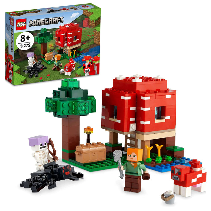 LEGO Minecraft The Mushroom House Set, Building Toy for Kids Age 8 plus, Gift Idea with Alex, Mooshroom & Spider Jockey Figures 21179 single
