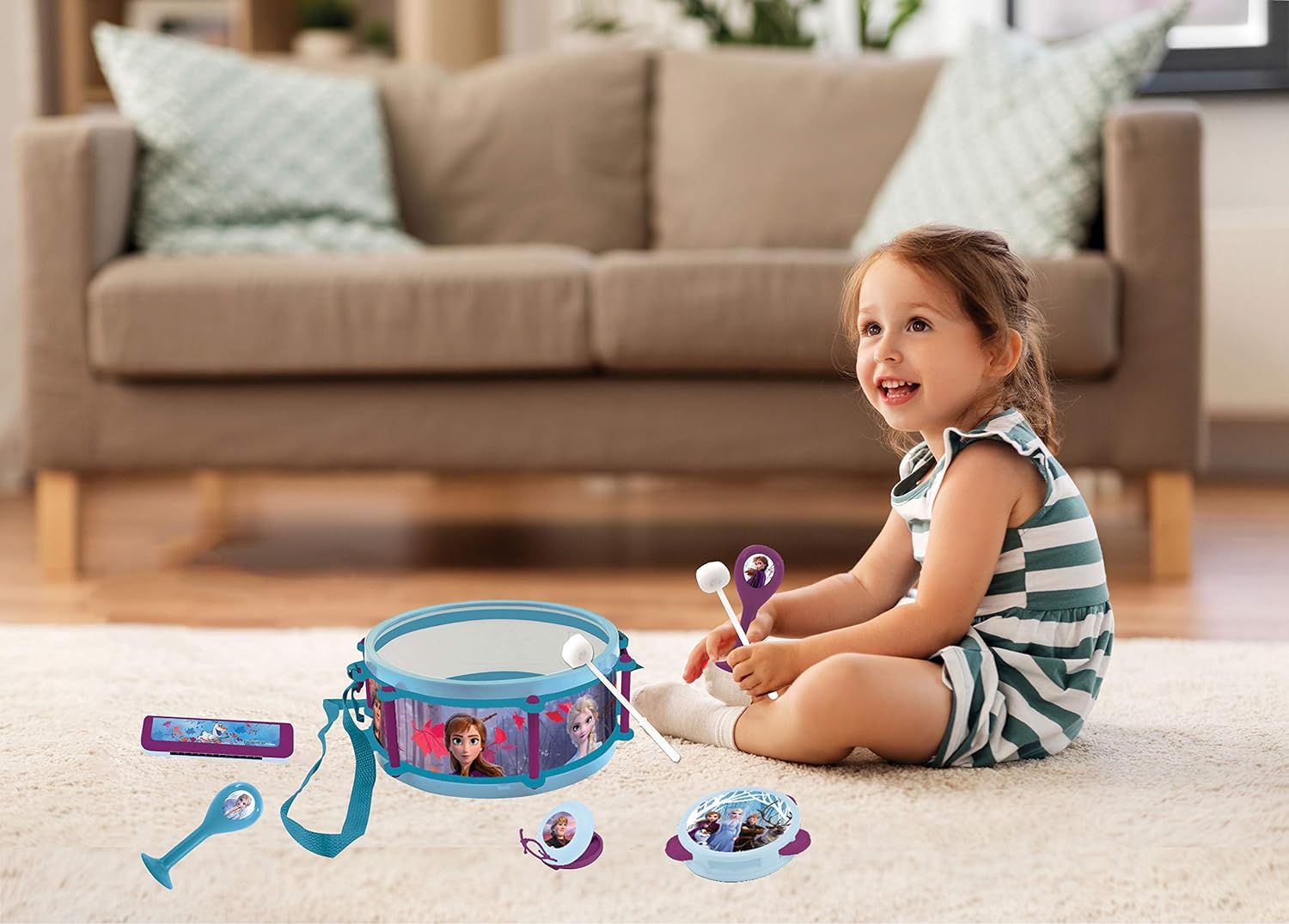Lexibook K360FZ Disney Frozen Elsa Anna Toy, Set of 7 Music Instruments (Drum, Maracas, Castanet, Harmonica, Recorder, Trumpet, Tambourine), Convenient Game to Carry, Purple, Blue/White