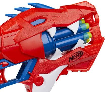 Nerf DinoSquad Raptor-Slash Dart Blaster, 6-Dart Rotating Drum, Slam Fire, 6 Nerf Darts, Velociraptor Dinosaur Design