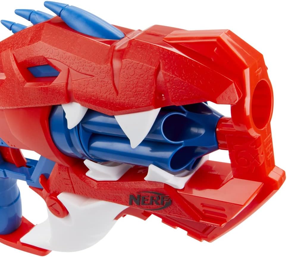 Nerf DinoSquad Raptor-Slash Dart Blaster, 6-Dart Rotating Drum, Slam Fire, 6 Nerf Darts, Velociraptor Dinosaur Design