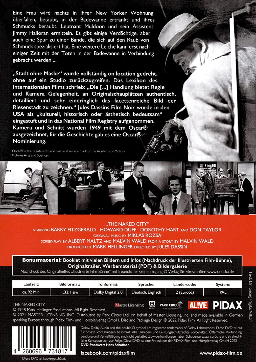 Stadt ohne Maske - Die nackte Stadt (The Naked City) / Preisgekrönter Film-Noir mit Starbesetzung (Pidax Film-Klassiker