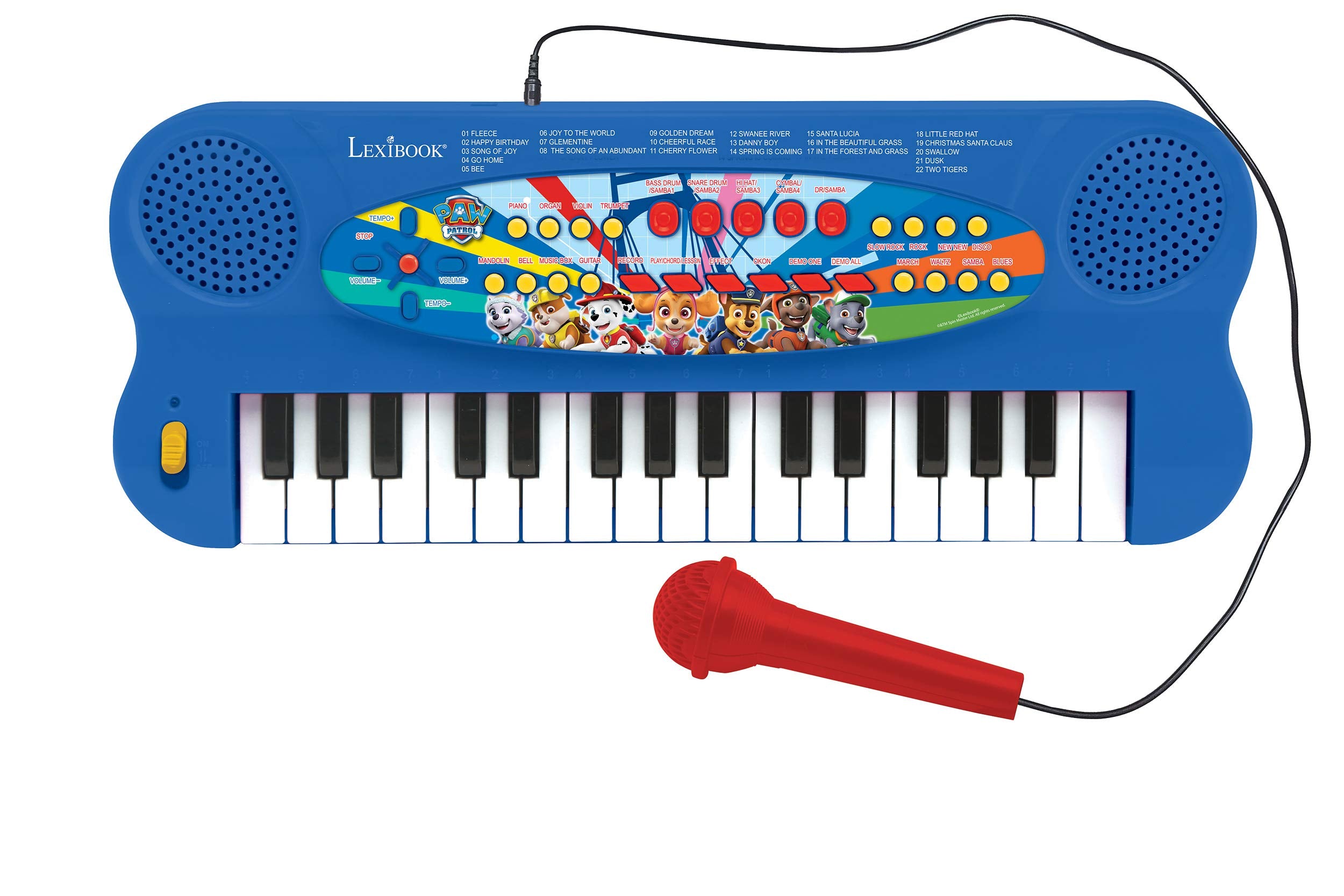 Lexibook Paw Patrol Teclado electrónico, Piano de 32 Teclas, Micrófono para Cantar, 22 Canciones de demostración, operado con batería, Azul/Rojo, Color