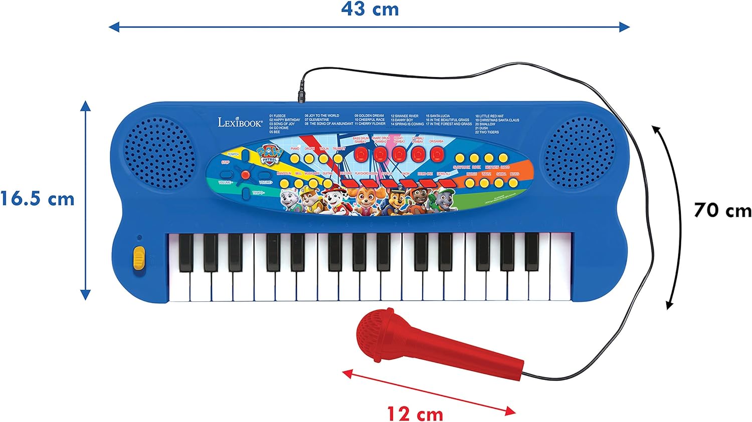 Lexibook Paw Patrol Teclado electrónico, Piano de 32 Teclas, Micrófono para Cantar, 22 Canciones de demostración, operado con batería, Azul/Rojo, Color