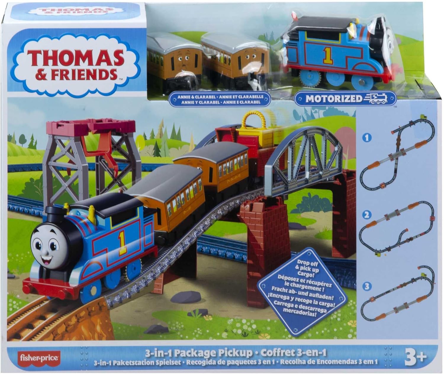 Thomas & Friends 3-in-1 Package Pickup Train Set with motorized Thomas for preschoolers ages 3 years and older, HGX64