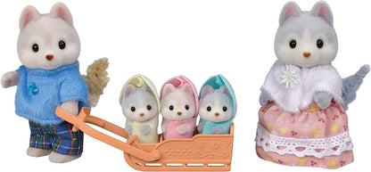 Sylvanian Families 5636 Husky Family - Dollhouse Playsets Multicolor,‎3 x 3.5 x 8.5 cm & 5533 Triplets Stroller - Dollhouse Playsets, Blue, Small