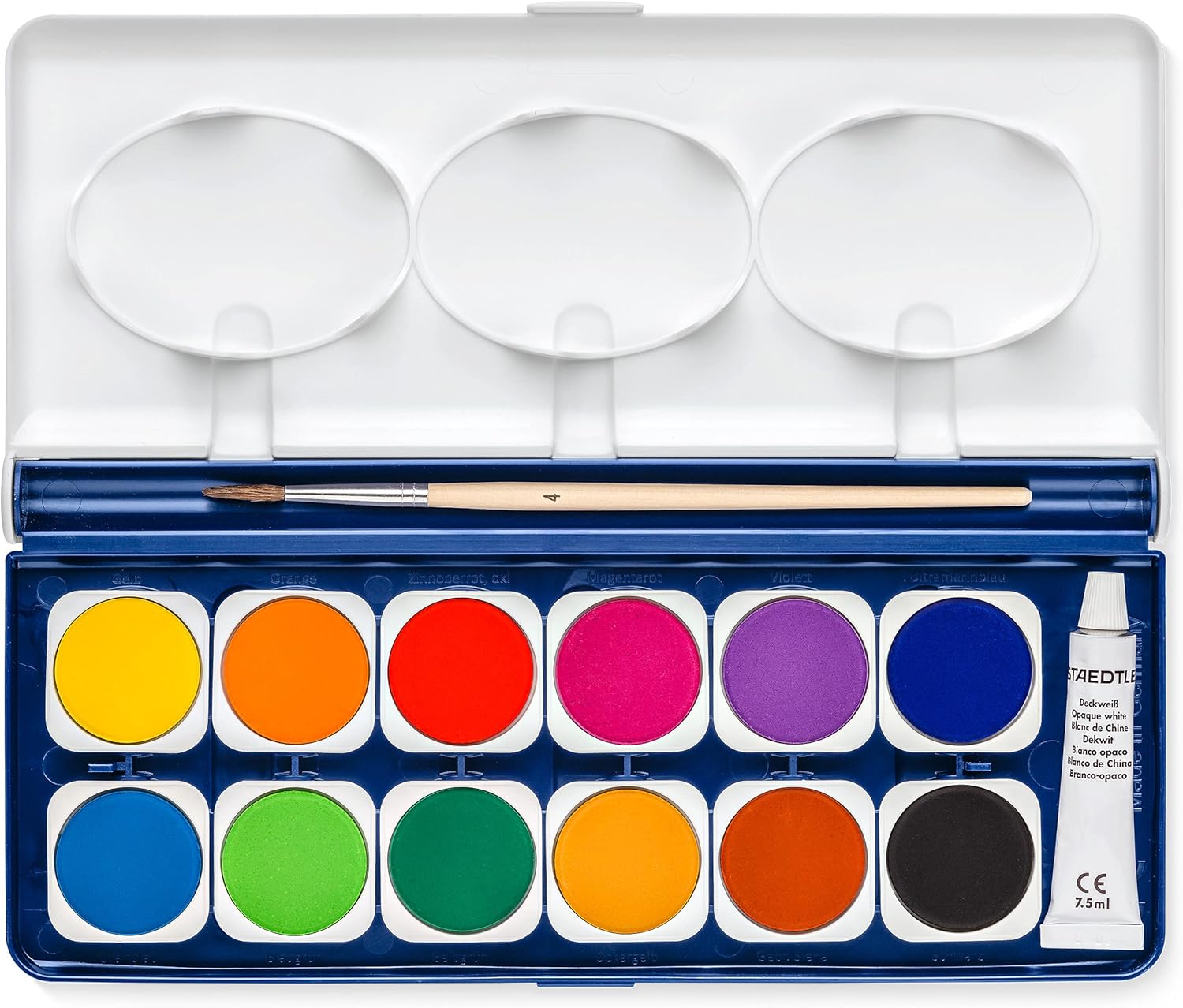 STAEDTLER 888 NC12 Noris Watercolour Paints - 12 Assorted Colours (Pack of 1 with Paint Brush & Opaque Paint
